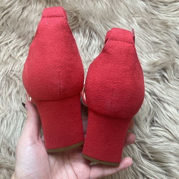 DREAM PAIRS Red Square Open Toe Low Block Chunky Heel Ankle Strap Pump Shoe - Picture 10 of 16